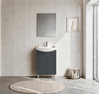 Orka Purus 55 cm ,Mat Antrasit, Banyo Dolabı Takımı (Ayaklı,Düz Ayna), 5008466