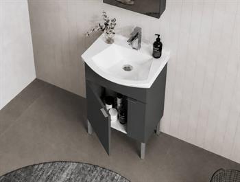 Orka Purus 55 cm ,Mat Antrasit, Banyo Dolabı Takımı (Ayaklı,Düz Ayna), 5008466