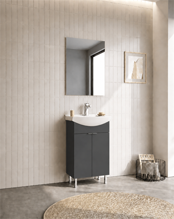 Orka Purus 55 cm ,Mat Antrasit, Banyo Dolabı Takımı (Ayaklı,Düz Ayna), 5008466