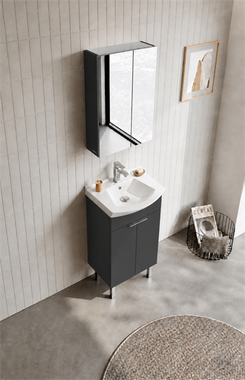 Orka Purus 55 cm ,Mat Antrasit, Banyo Dolabı Takımı (Ayaklı,Düz Ayna), 5008466