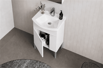 Orka Purus 55 cm ,Parlak Beyaz, Banyo Dolabı Takımı (Ayaklı,Düz Ayna), 5008467