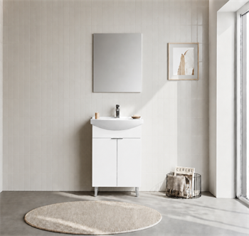Orka Purus 55 cm ,Parlak Beyaz, Banyo Dolabı Takımı (Ayaklı,Düz Ayna), 5008467