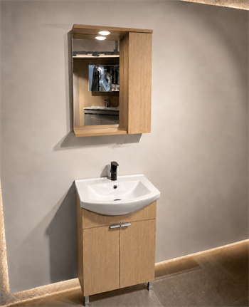 Orka Purus 55 cm ,Budva, Banyo Dolabı Takımı (Ayaklı,Spotlu Ayna), 5008435