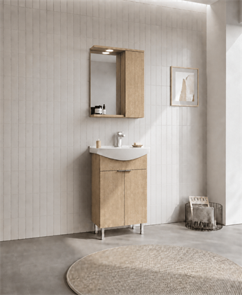 Orka Purus 55 cm ,Budva, Banyo Dolabı Takımı (Ayaklı,Spotlu Ayna), 5008435