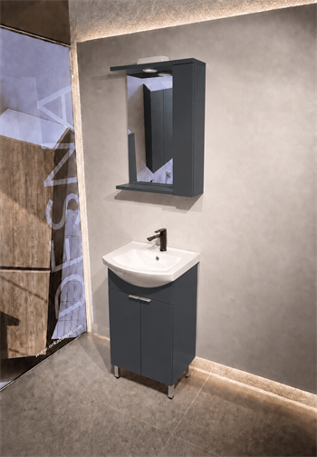 Orka Purus 55 cm ,Mat Antrasit, Banyo Dolabı Takımı (Ayaklı,Spotlu Ayna), 5008436