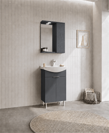 Orka Purus 55 cm ,Mat Antrasit, Banyo Dolabı Takımı (Ayaklı,Spotlu Ayna), 5008436