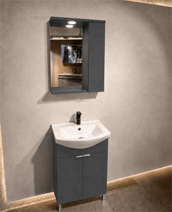 Orka Purus 55 cm ,Mat Antrasit, Banyo Dolabı Takımı (Ayaklı,Spotlu Ayna), 5008436