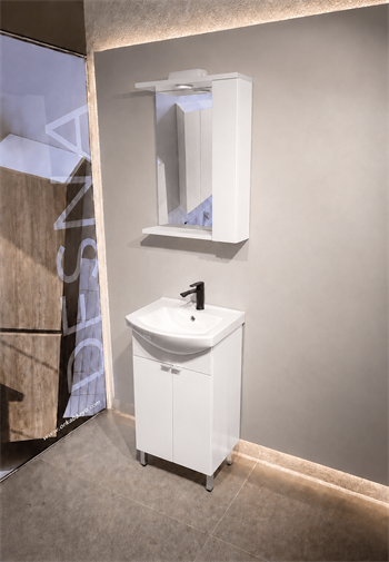Orka Purus 55 cm ,Parlak Beyaz, Banyo Dolabı Takımı (Ayaklı,Spotlu Ayna), 5008437