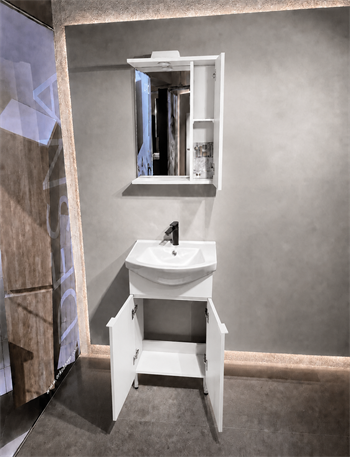 Orka Purus 55 cm ,Parlak Beyaz, Banyo Dolabı Takımı (Ayaklı,Spotlu Ayna), 5008437