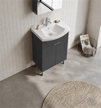 Orka Purus 65 cm, Mat Antrasit, Banyo Dolabı Alt Modül Ve Lavabo, (Ayaklı), 5008448