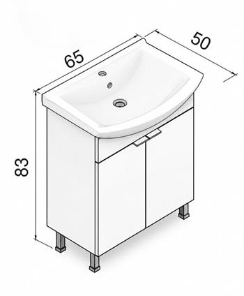 Orka Purus 65 cm, Parlak Beyaz, Banyo Dolabı Alt Modül Ve Lavabo, (Ayaklı), 5007960