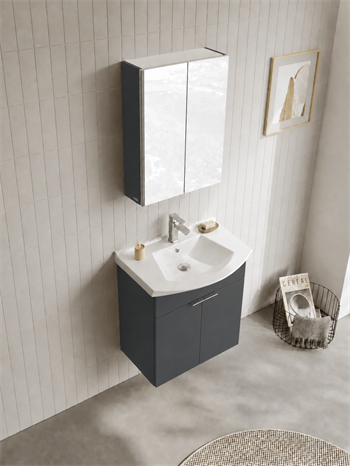 Orka Purus 65 cm ,Mat Antrasit, Banyo Dolabı Takımı (Dolaplı Ayna), 5008338