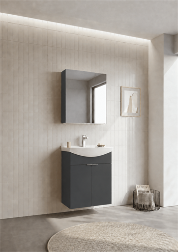 Orka Purus 65 cm ,Mat Antrasit, Banyo Dolabı Takımı (Dolaplı Ayna), 5008338