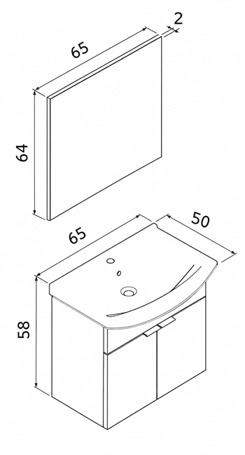 Orka Purus 65 cm ,Budva, Banyo Dolabı Takımı (Asma,Düz Ayna), 5008318