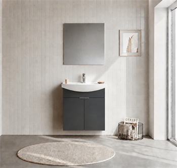 Orka Purus 65 cm ,Mat Antrasit, Banyo Dolabı Takımı (Asma,Düz Ayna), 5008321