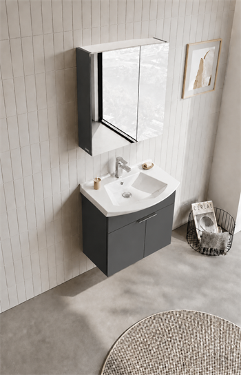 Orka Purus 65 cm ,Mat Antrasit, Banyo Dolabı Takımı (Asma,Düz Ayna), 5008321
