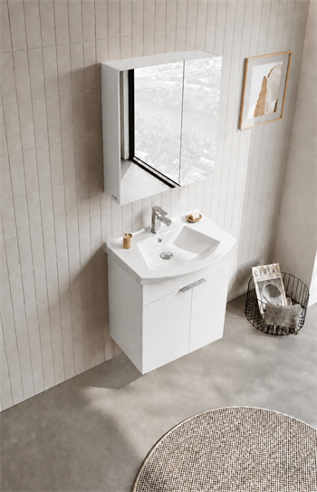 Orka Purus 65 cm ,Parlak Beyaz, Banyo Dolabı Takımı (Asma,Düz Ayna), 5008322