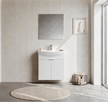 Orka Purus 65 cm ,Parlak Beyaz, Banyo Dolabı Takımı (Asma,Düz Ayna), 5008322