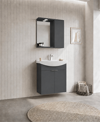 Orka Purus 65 cm ,Mat Antrasit, Banyo Dolabı Takımı (Asma,Spotlu Ayna), 5007983