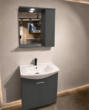 Orka Purus 65 cm ,Mat Antrasit, Banyo Dolabı Takımı (Asma,Spotlu Ayna), 5007983