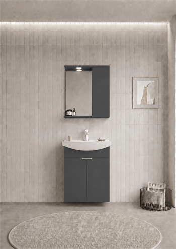 Orka Purus 65 cm ,Mat Antrasit, Banyo Dolabı Takımı (Asma,Spotlu Ayna), 5007983