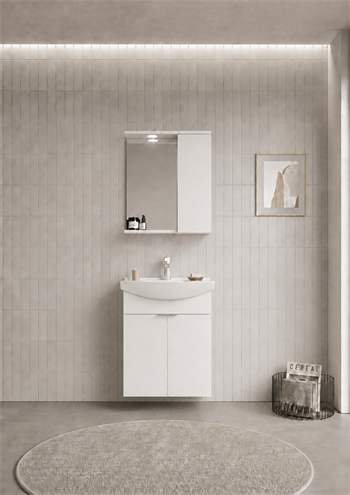 Orka Purus 65 cm ,Parlak Beyaz, Banyo Dolabı Takımı (Asma,Spotlu Ayna), 5007972