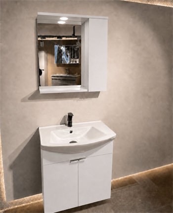 Orka Purus 65 cm ,Parlak Beyaz, Banyo Dolabı Takımı (Asma,Spotlu Ayna), 5007972