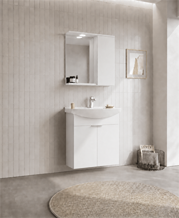 Orka Purus 65 cm ,Parlak Beyaz, Banyo Dolabı Takımı (Asma,Spotlu Ayna), 5007972