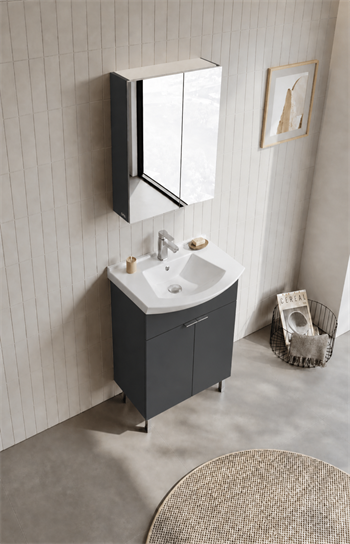 Orka Purus 65 cm ,Mat Antrasit, Banyo Dolabı Takımı (Ayaklı,Dolaplı Ayna), 5008481