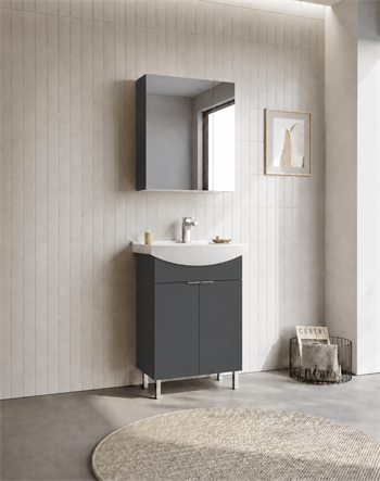 Orka Purus 65 cm ,Mat Antrasit, Banyo Dolabı Takımı (Ayaklı,Dolaplı Ayna), 5008481