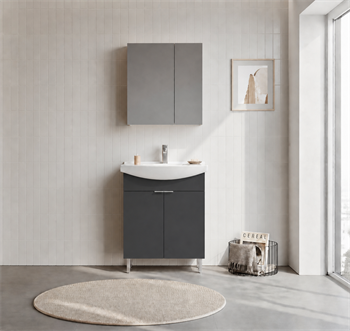 Orka Purus 65 cm ,Mat Antrasit, Banyo Dolabı Takımı (Ayaklı,Dolaplı Ayna), 5008481