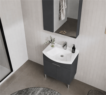 Orka Purus 65 cm ,Mat Antrasit, Banyo Dolabı Takımı (Ayaklı,Dolaplı Ayna), 5008481