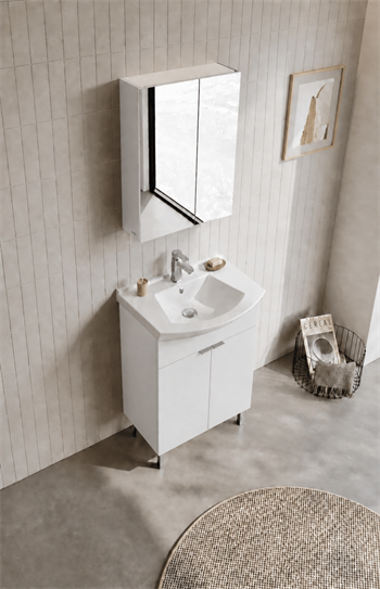 Orka Purus 65 cm ,Parlak Beyaz, Banyo Dolabı Takımı (Ayaklı,Dolaplı Ayna), 5008482