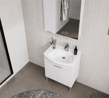 Orka Purus 65 cm ,Parlak Beyaz, Banyo Dolabı Takımı (Ayaklı,Dolaplı Ayna), 5008482