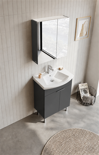 Orka Purus 65 cm ,Mat Antrasit, Banyo Dolabı Takımı (Ayaklı,Düz Ayna), 5008469