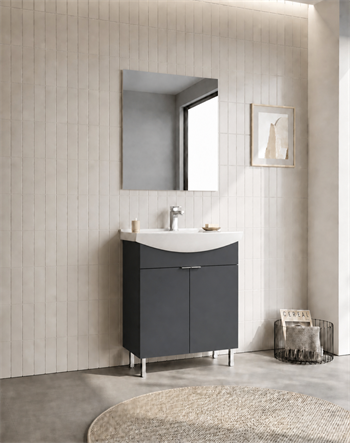 Orka Purus 65 cm ,Mat Antrasit, Banyo Dolabı Takımı (Ayaklı,Düz Ayna), 5008469