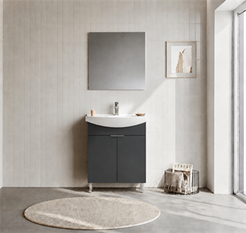 Orka Purus 65 cm ,Mat Antrasit, Banyo Dolabı Takımı (Ayaklı,Düz Ayna), 5008469
