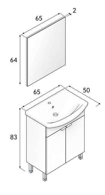 Orka Purus 65 cm ,Mat Antrasit, Banyo Dolabı Takımı (Ayaklı,Düz Ayna), 5008469