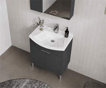 Orka Purus 65 cm ,Mat Antrasit, Banyo Dolabı Takımı (Ayaklı,Düz Ayna), 5008469