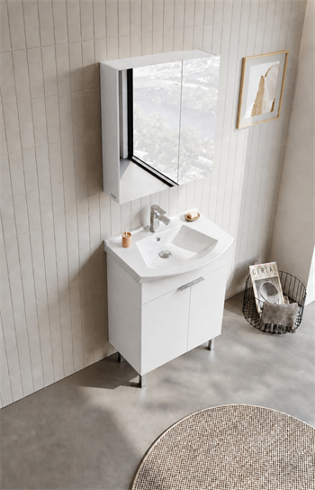 Orka Purus 65 cm ,Parlak Beyaz, Banyo Dolabı Takımı (Ayaklı,Düz Ayna), 5008470