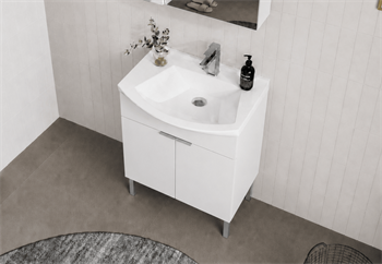 Orka Purus 65 cm ,Parlak Beyaz, Banyo Dolabı Takımı (Ayaklı,Düz Ayna), 5008470