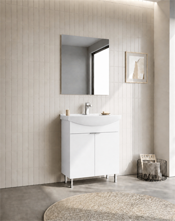 Orka Purus 65 cm ,Parlak Beyaz, Banyo Dolabı Takımı (Ayaklı,Düz Ayna), 5008470