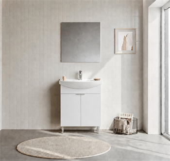 Orka Purus 65 cm ,Parlak Beyaz, Banyo Dolabı Takımı (Ayaklı,Düz Ayna), 5008470