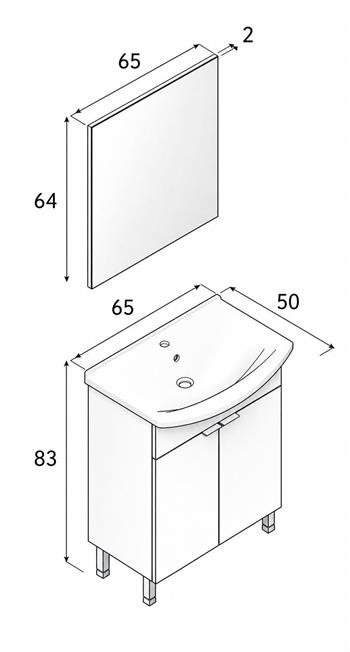 Orka Purus 65 cm ,Parlak Beyaz, Banyo Dolabı Takımı (Ayaklı,Düz Ayna), 5008470