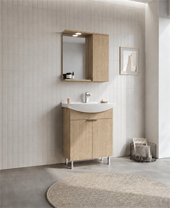 Orka Purus 65 cm ,Budva, Banyo Dolabı Takımı (Ayaklı,Spotlu Ayna), 5008438