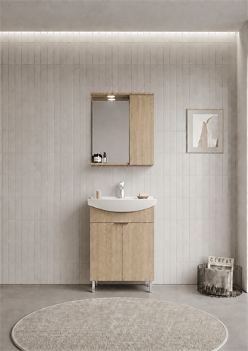 Orka Purus 65 cm ,Budva, Banyo Dolabı Takımı (Ayaklı,Spotlu Ayna), 5008438