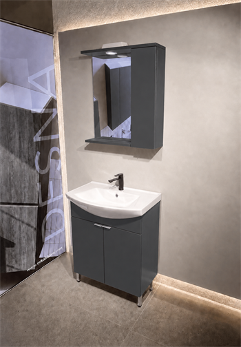 Orka Purus 65 cm ,Mat Antrasit, Banyo Dolabı Takımı (Ayaklı,Spotlu Ayna), 5008439