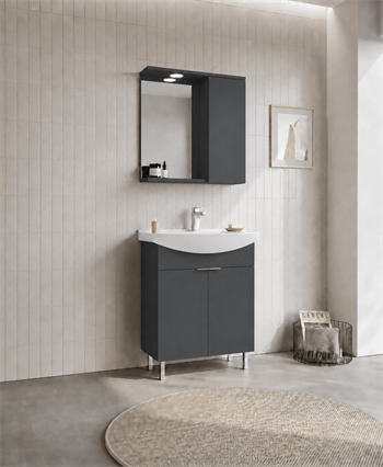Orka Purus 65 cm ,Mat Antrasit, Banyo Dolabı Takımı (Ayaklı,Spotlu Ayna), 5008439