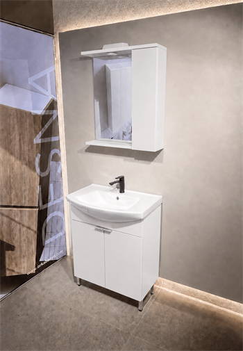 Orka Purus 65 cm ,Parlak Beyaz, Banyo Dolabı Takımı (Ayaklı,Spotlu Ayna), 5007963