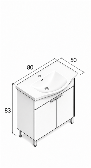 Orka Purus 80 cm, Parlak Beyaz, Banyo Dolabı Alt Modül Ve Lavabo, (Ayaklı), 5007961